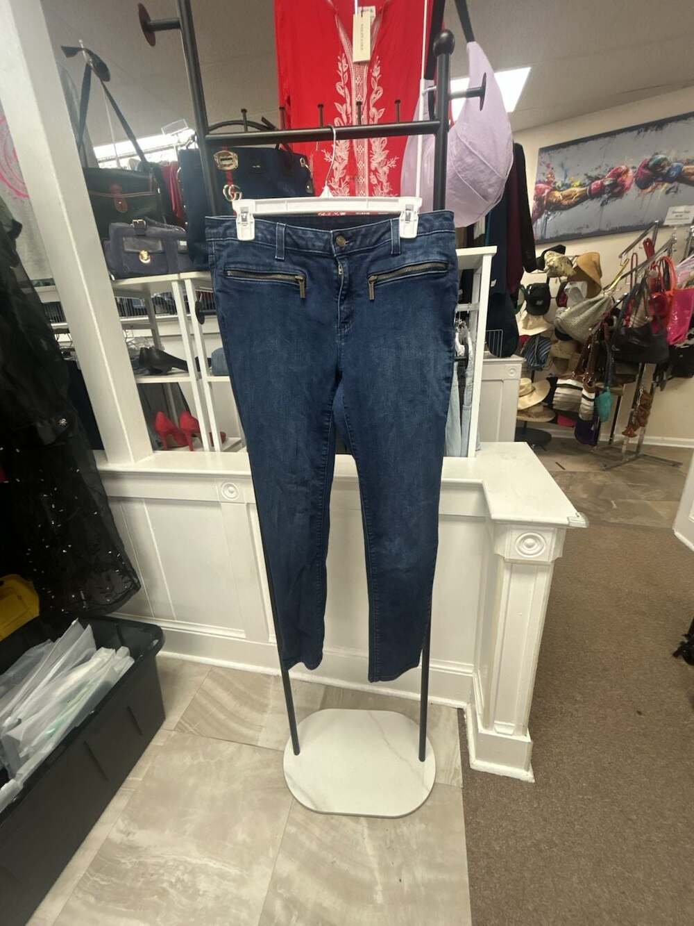 Michael Kors Skinny Jeans Dark Wash Moto Zip Pockets Size 6